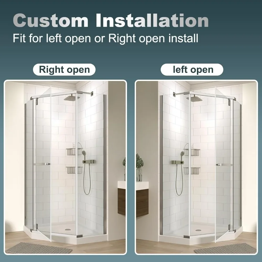 Shower Door34 3/4~35 9/16" Wx72 in.H ,Pivot Shower Door 1/4in(6mm) Thick Tempered Clear Glass, Corner Shower Doors 4