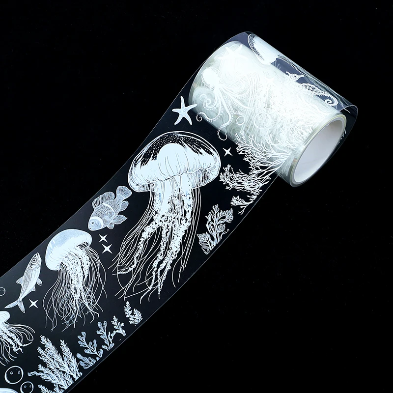 60mm*200cm 빈티지 물결무늬 해파리 풍경 PET 테이프 창의적인 DIY 저널 재료 콜라주 스크랩북킹 문구류
