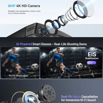AI Smart Video Glasses with Camera and Photo Capabilities, featuring an 8MP camera, 1080P HD video recording, 4K resolution, 4