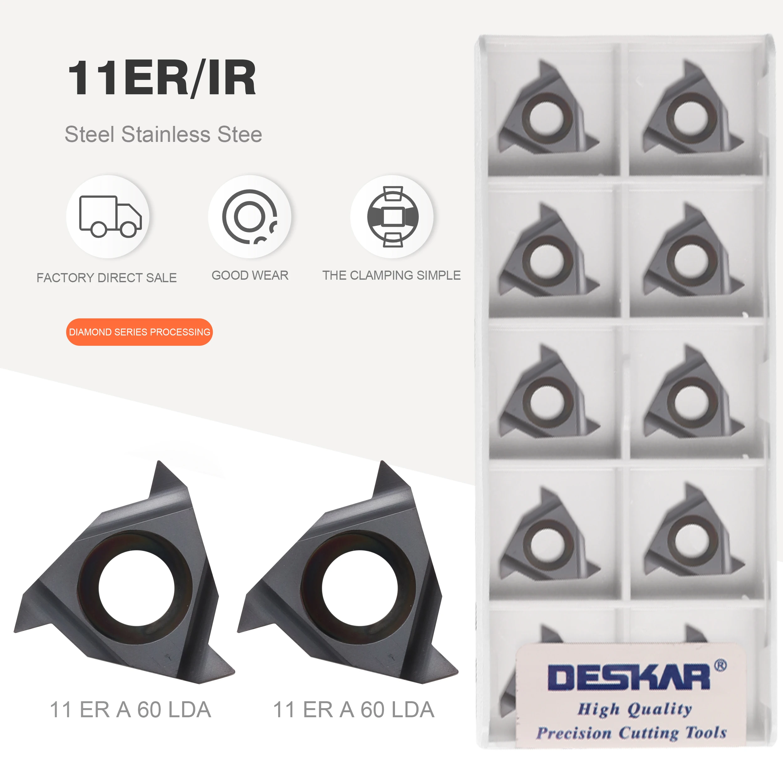 

DESKAR 11ER 11IR A55 A60 LDA carbide insert thread turning insert high quality CNC lathe tool stainless steel