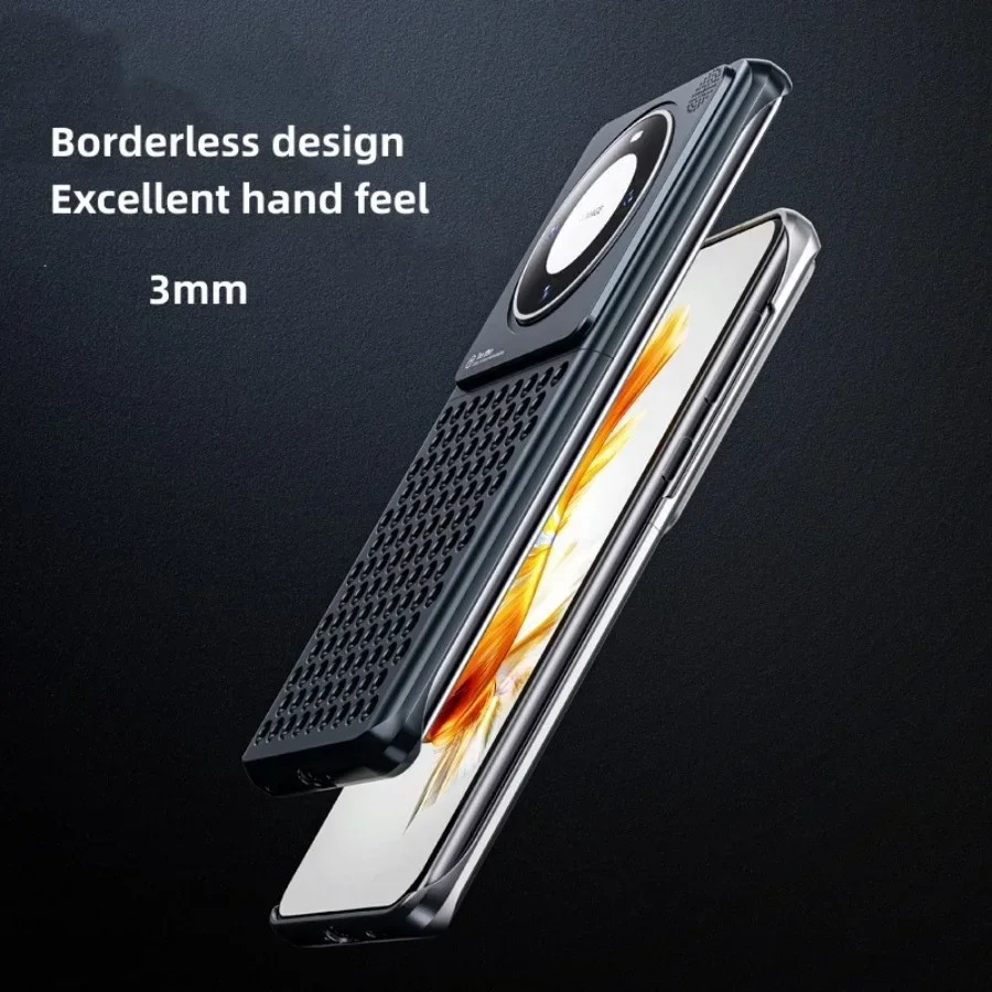 Aromatherapy Phone Case For Huawei Mate 60 50 Pro Frameless Aluminum Alloy Metal Bumper Shockproof Anti-scratch Cooling Cover