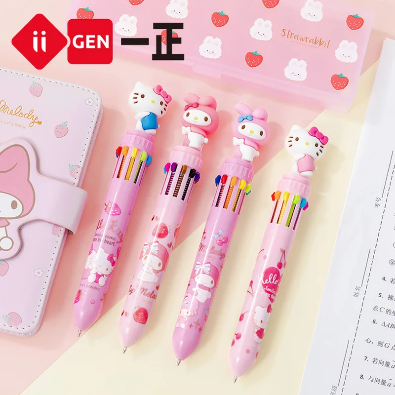 

1pcs Sanrio Hello Kitty Image Pushbutton Student Multi Color Pen Children's Cute Cartoon Ballpoint Pen Stationery