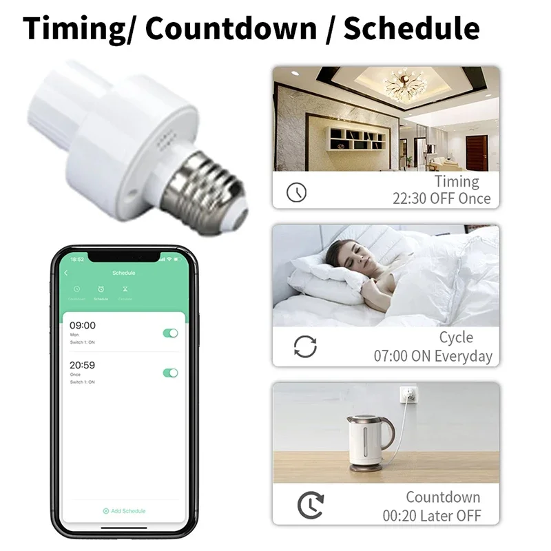 Tuya Smart WiFi Light Socket Adapter E27/E26 Lamp Bulb Holder Base Smart Life APP Control Works With Alexa Google Home AC85-265V lamp holder lamp bulb holder lamp base lamp socket adapter