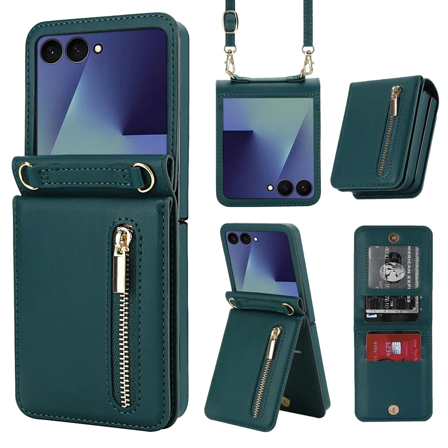 Leather Wallet Phone Case with Zipper Pocket, Kickstand, and Crossbody Strap - Shockproof and Protective