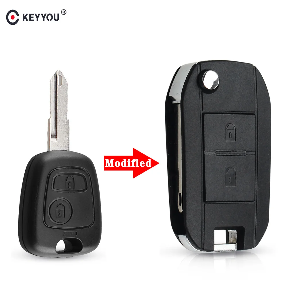 Key case car key shell car remote key car key key shell KEYYOU modified flip folding car key case fob shell Peugeot 206 207 Citroen remote 2 button key case cover