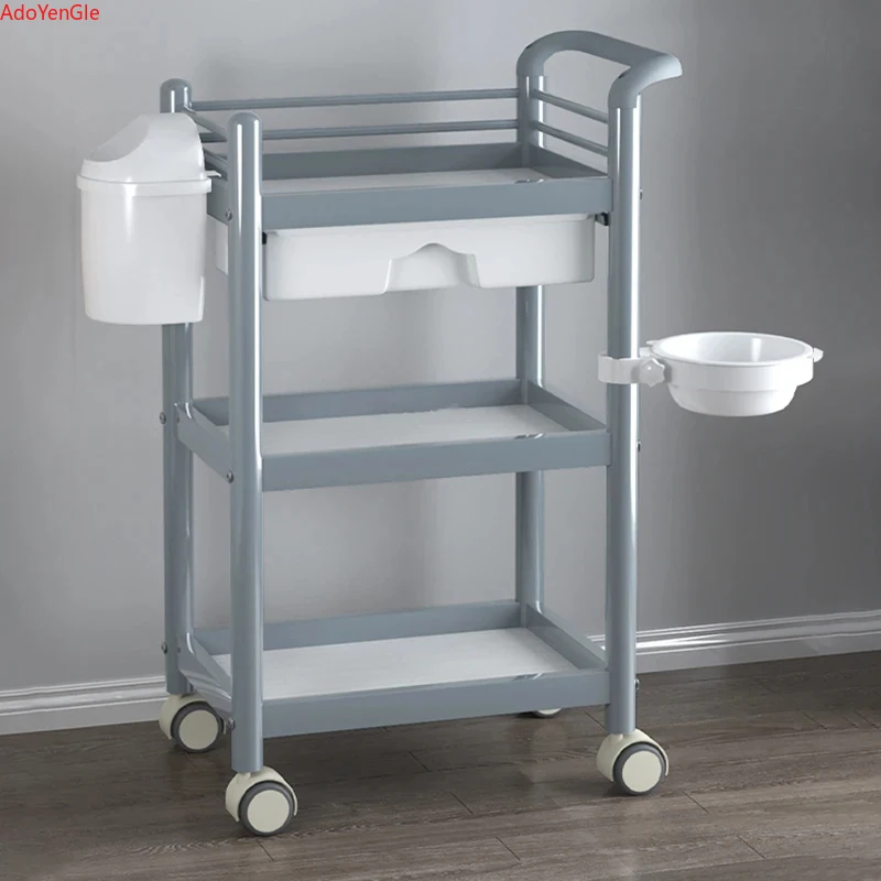 Simple Wrought Iron Salon Trolleys Multi-layer Rack Modern Salon Furniture Beauty Creative Household Trolley Wheels multi layer storage trolley