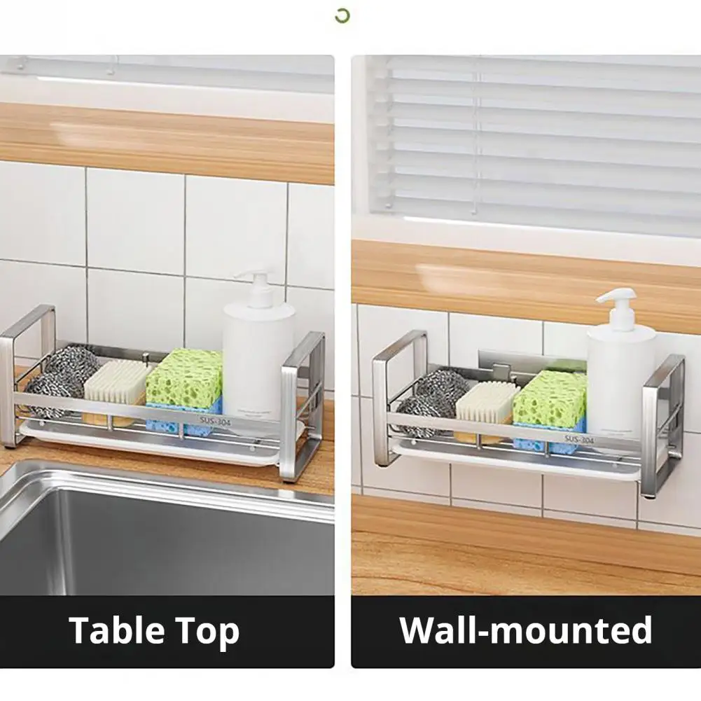 

Kitchen Sink Organizer Stainless Steel Sink Draining Rack with Quick Drainage Anti-slip Design Organize Soap Sponge Dish Rag