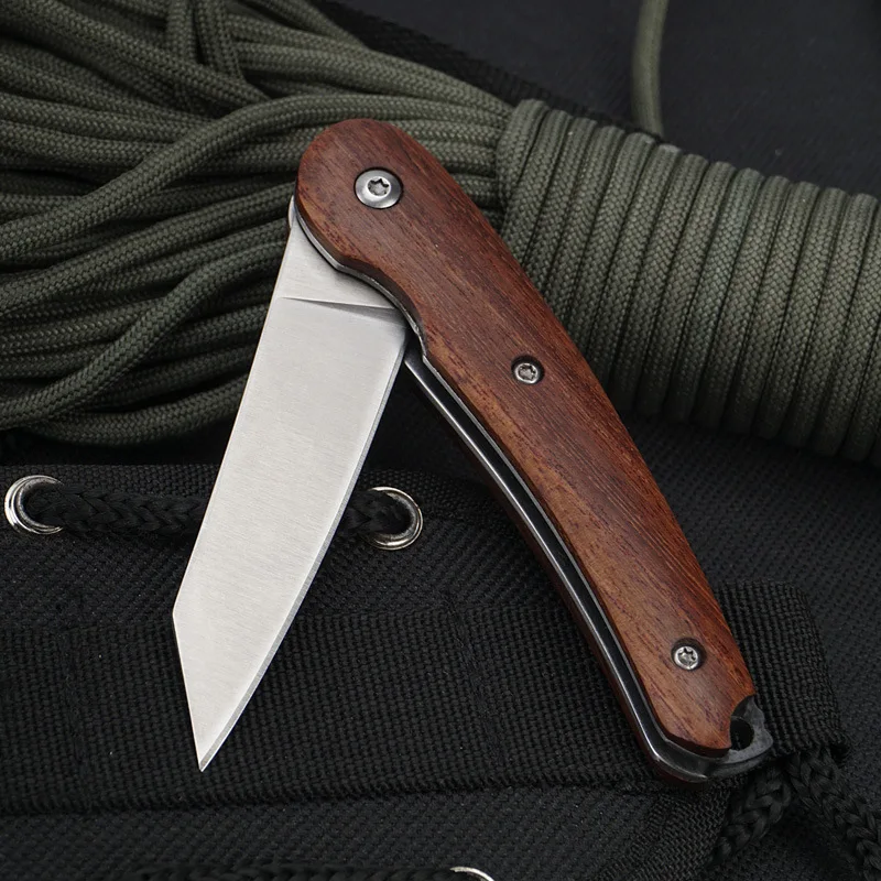 

High Quality D2 Blade Wooden Handle Tactical Folding Knife Outdoor Survival Safety Pocket Military Knives EDC Tool