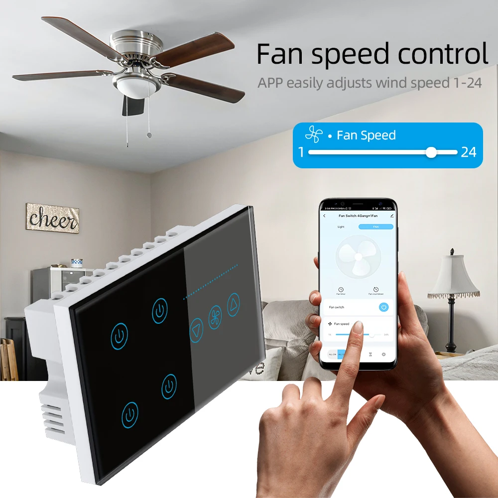 Tuya Wifi Smart Light 4 Gang Switch Fan Speed Dimmer interruptor Glass Touch Panel Power Metering Remote by Alexa Google Home smart switch smart light switch