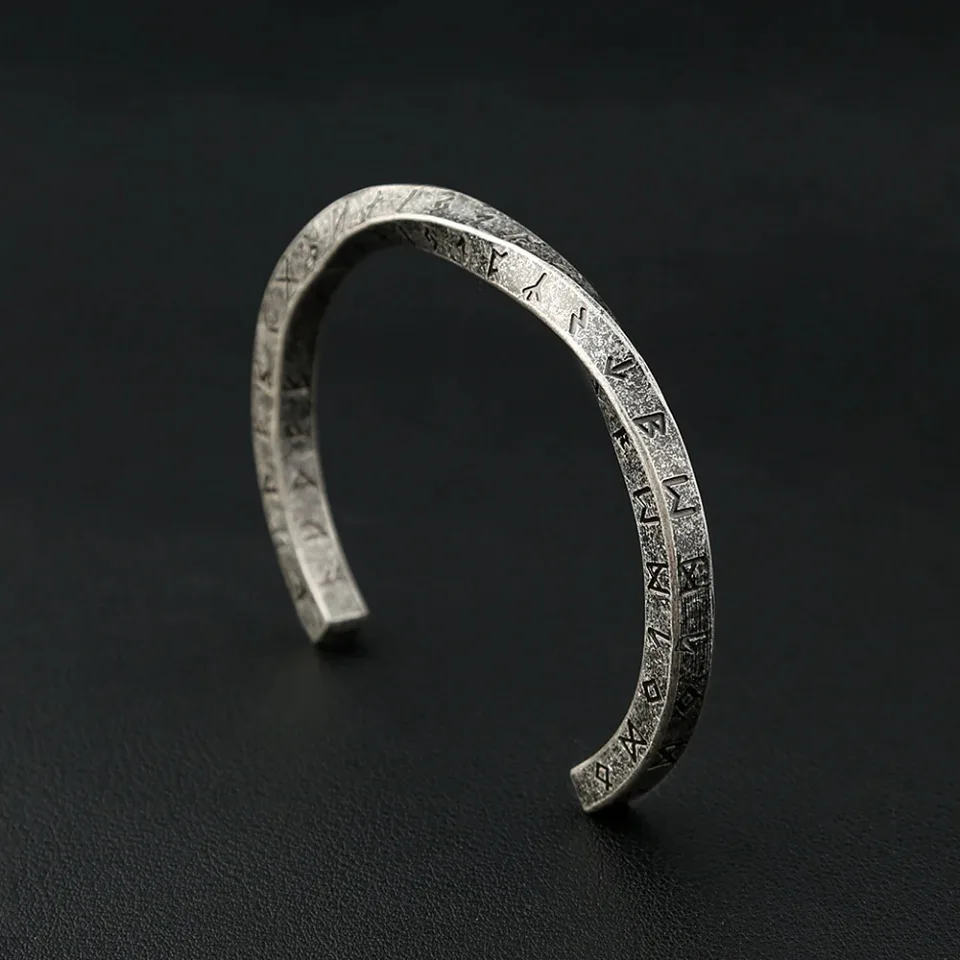 Nordic Vikings Twist Cuff Bracelet Punk Fashion Stainless Steel Viking Letter Bangles For Men Vintage Party Jewelry