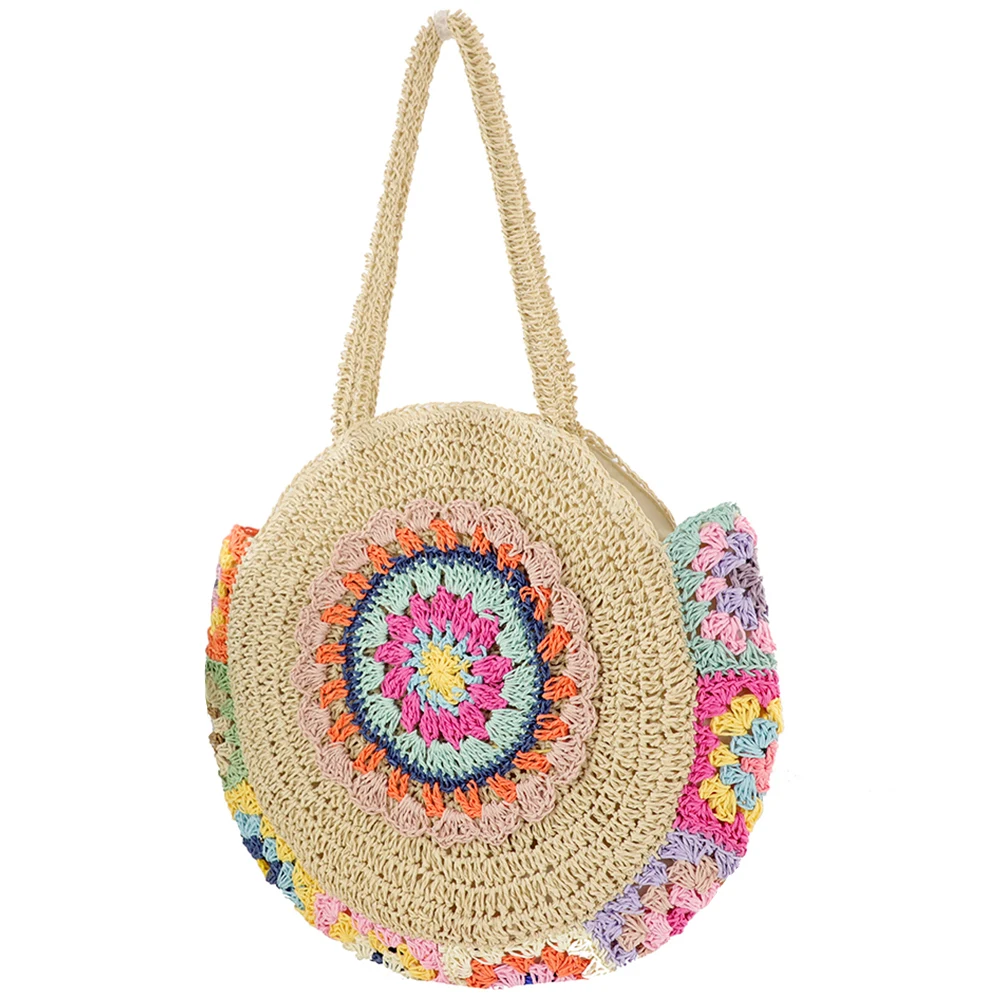 Straw Woven Round Tote Bag for Women Summer Beach Vacation