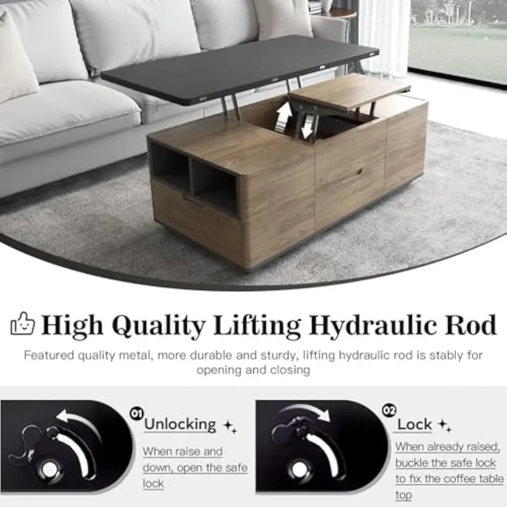 Lift-Top Coffee Tables with 4 Stools, 3-in-1 Center Tables, Space Saving Folding Dining Table