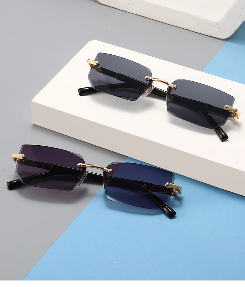 BOYSEE Herren-Brille mit rechteckigem schmalem Rahmen, Seaside Suglasses, UV400, rahmenlose Sonnenbrille im Hip-Hop-Stil – Detail 1