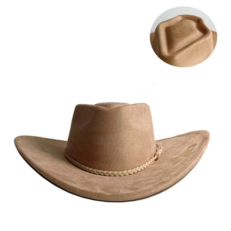 Orange LOVE Top Cowboyhut Wildlederhut Ethnischer Stil Western Cowboy Kunstleder Samt Jazzhut Herbst und Winter Roll-up-Krempe – Detail 24