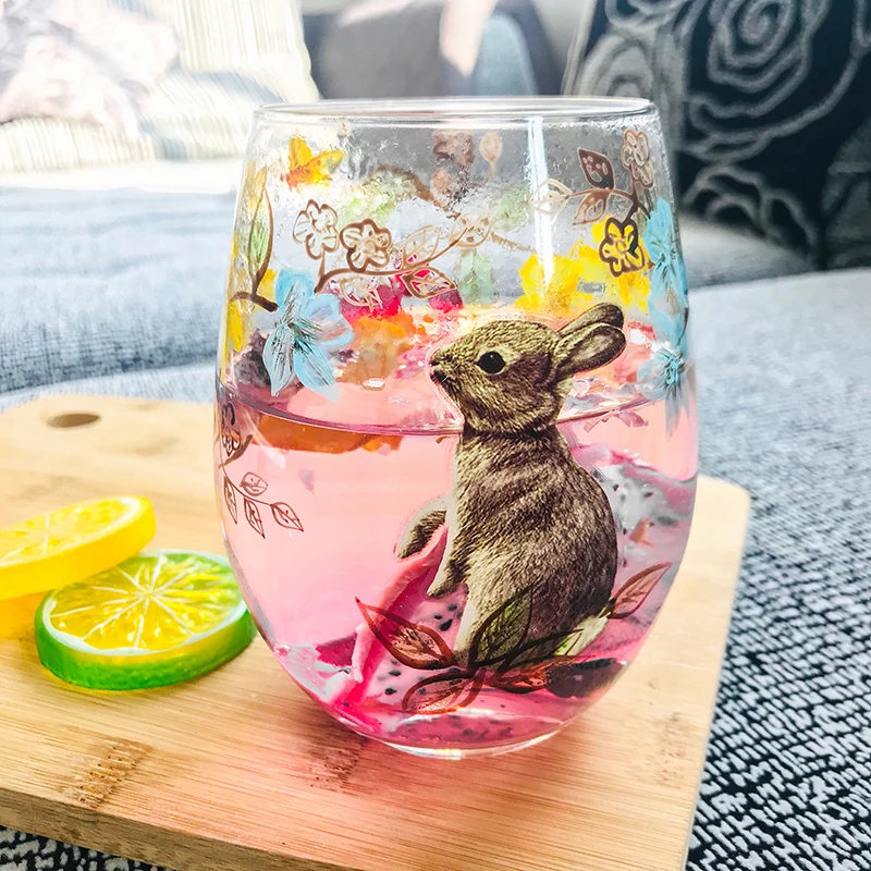 

Glass Cup Female Hand Painted Personalized Creative Trend Home Net Red Cute Art Cartoon Rabbit Big Water Cup