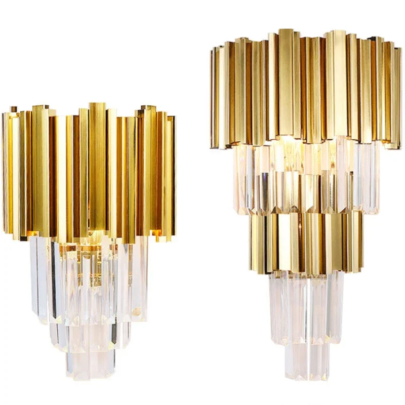 

Luxury Modern Gold Crystal Wall Lamp E14 Bulbs for Bedroom Living Room Study Home Led Indoor Lighting Fixtures