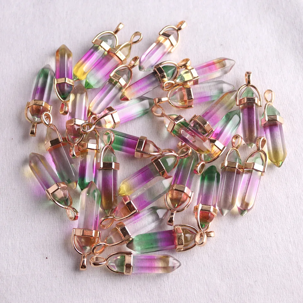 Colored Glass Crystal Bullet hexagon Pendants Charms For Diy Earrings Necklace Jewelry Making