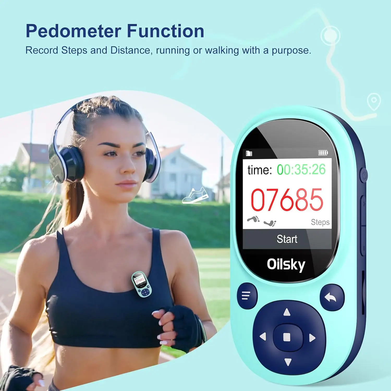 64GB Clip MP3 Player Bluetooth 5.3, Oilsky Children's Music Player with Pedometer Support up to 128GB