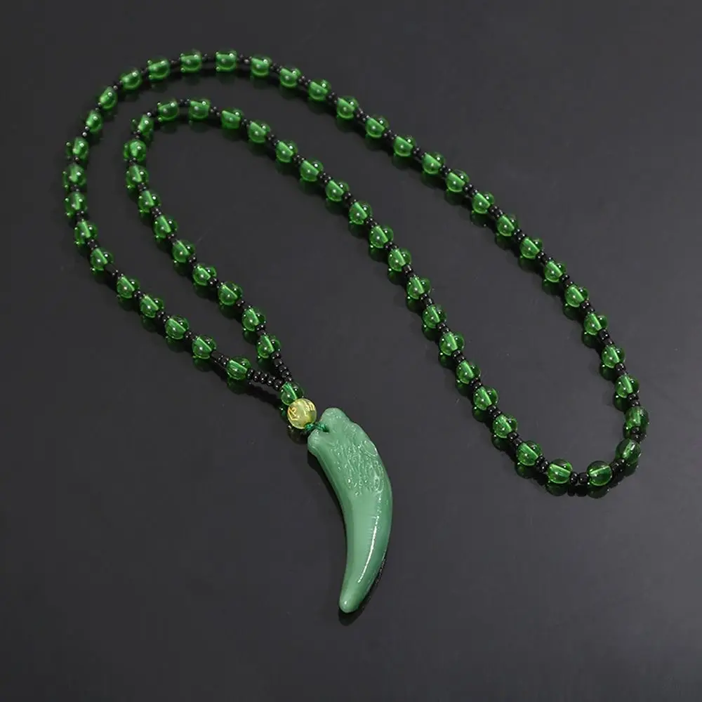 Chinese Style Imitation Jade Wolf Tooth Pendant Necklace Sweater Chain Fashion Jewelry Carved Blessing Amulet Gifts For Men
