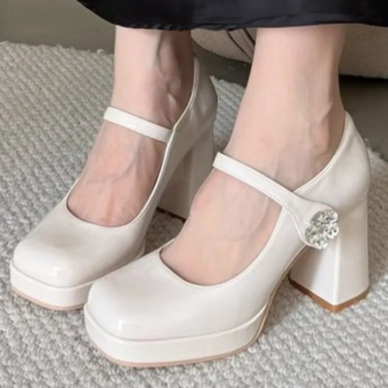 2024 NEW Design Buckle Pumps Thick Heels HIgh Heels for Lady Shoes Platform Waterprof Punk Shoes Footwear Square Heel Fashion