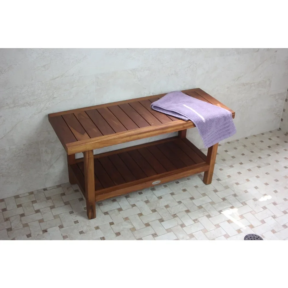 The Original 36" Spa Teak Shower Bench with Shelf  Premium Teak Oil 5