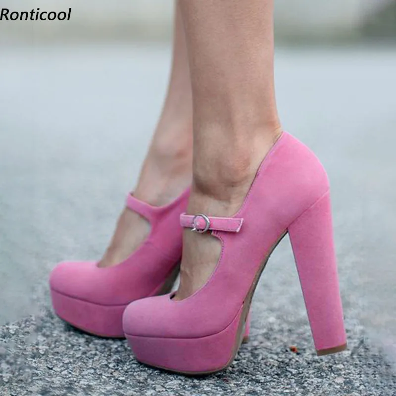 

Ronticool Customize Color Women Platform Pumps Block High Heels Round Toe Beautiful Pink Party Dress Shoes US Plus Size 5-20