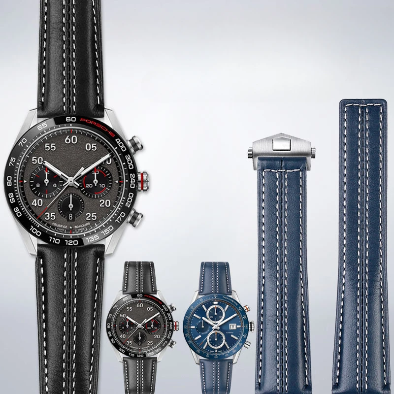 Durevole Tag Heuer Cinturino In Vera Pelle Per Calila Porsche Monaco Heritage 6, Cinturino Impermeabile In Pelle Bovina Lucida Da 22Mm