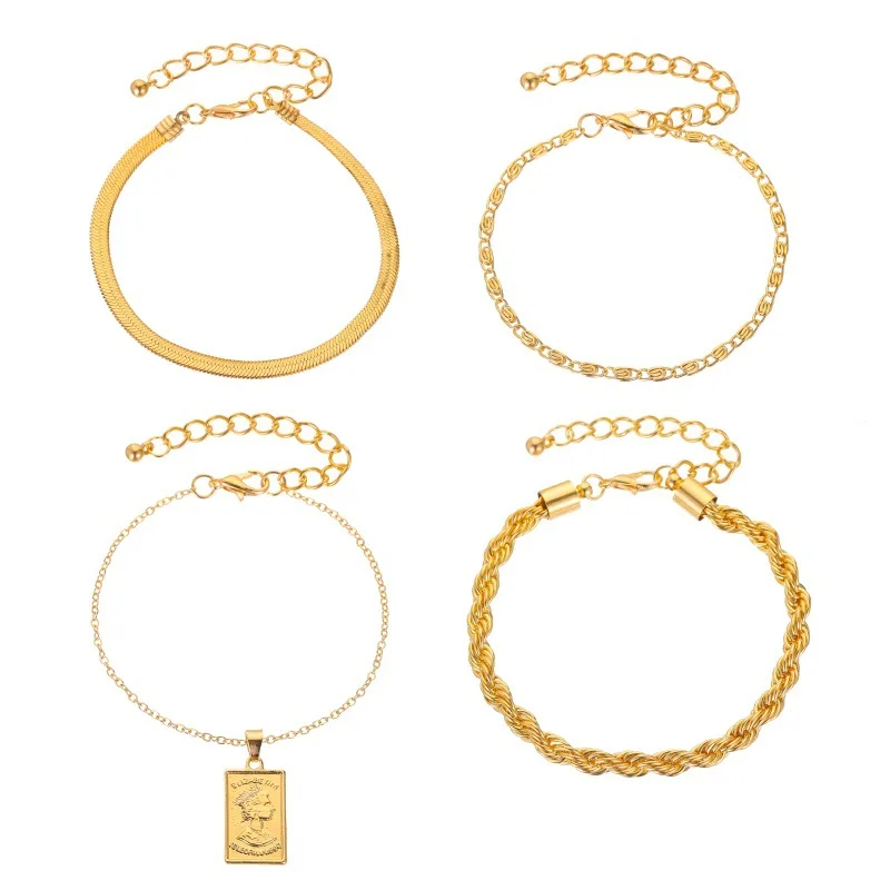 Catena Intrecciata Catena D'Oro Lega Quadrata Figura Geometria Bracciali Per Le Donne 4 Pz/Set