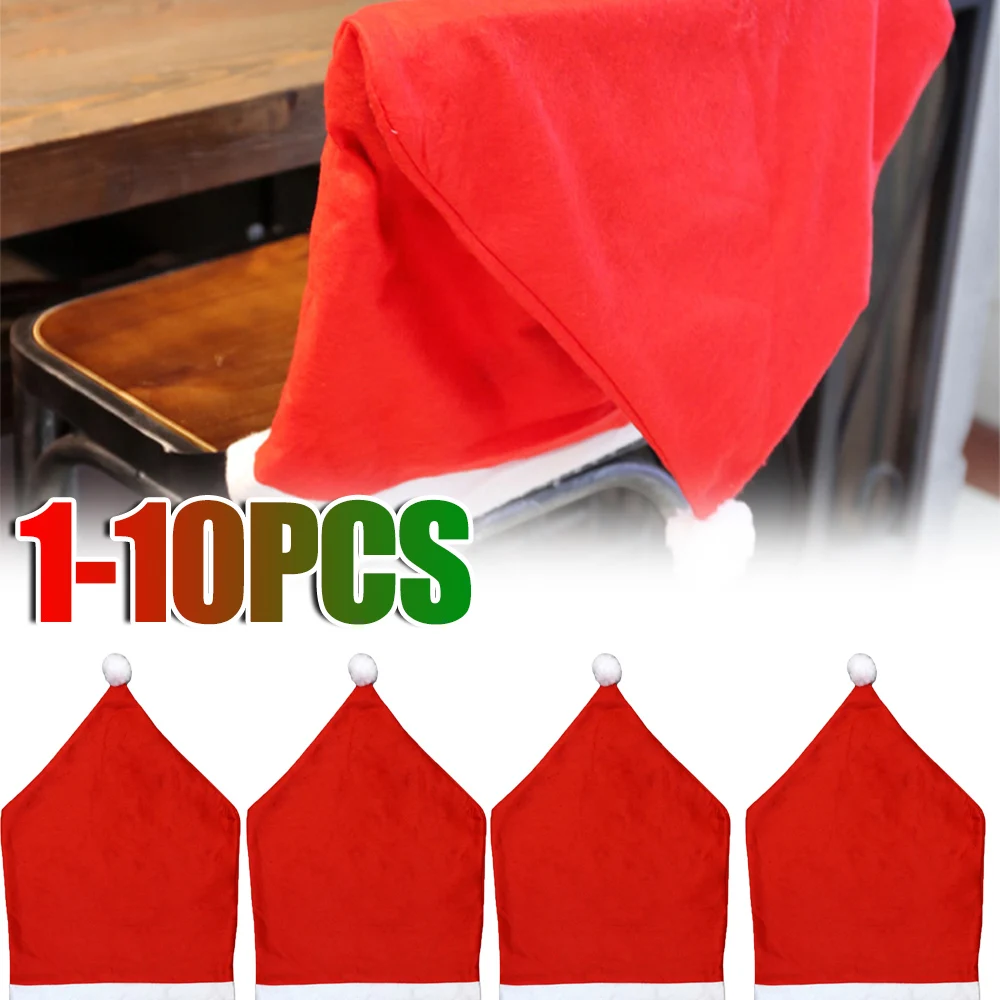 1-10PCS Christmas Chair Cover Red Non-woven Chair Cover Christmas Table Decoration Dining Party Supplies
