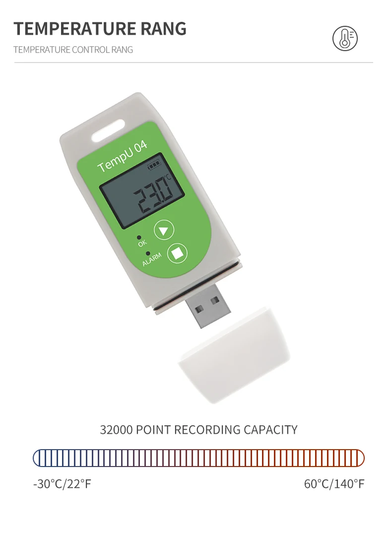 USB-Temperatur-Datenlogger-Thermometer, automatischer Export zu CVS und PDF, 32.000 Punkte Kapazität, Datenrekorder für den Kaltkettentransport im Labor – Detail 5
