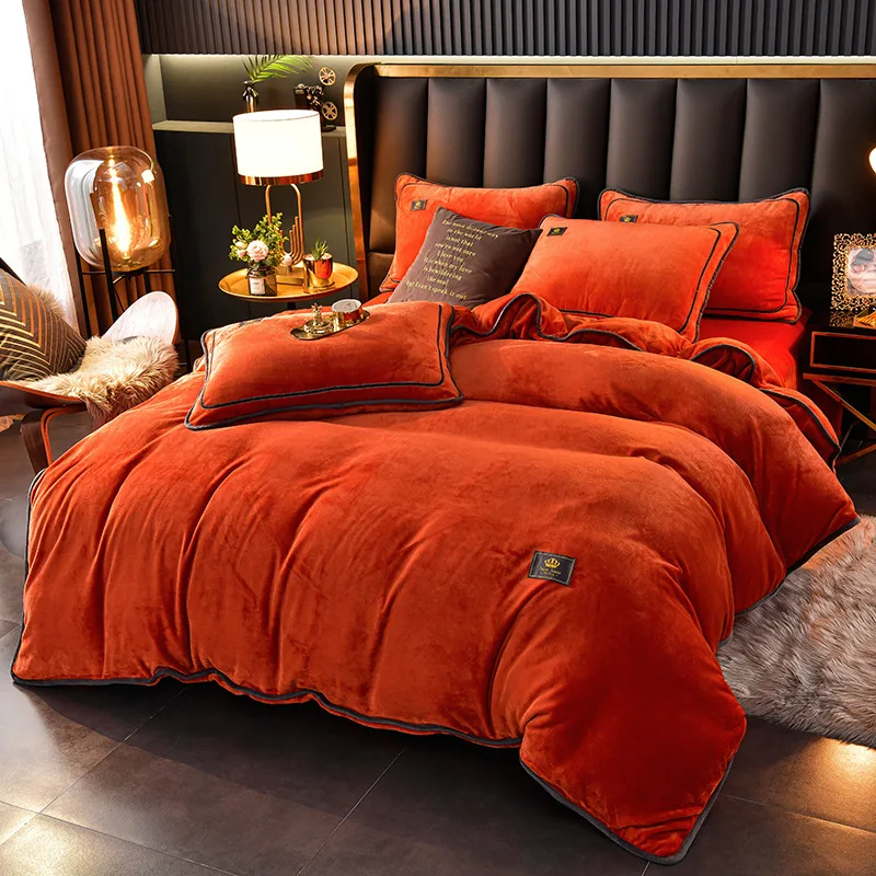 

Bedding Sets Luxury Soft Velvet Bed Comforter Set Winter Warm Double Sided Fleece Duvet Cover Set Bed Sheets and Pillowcases