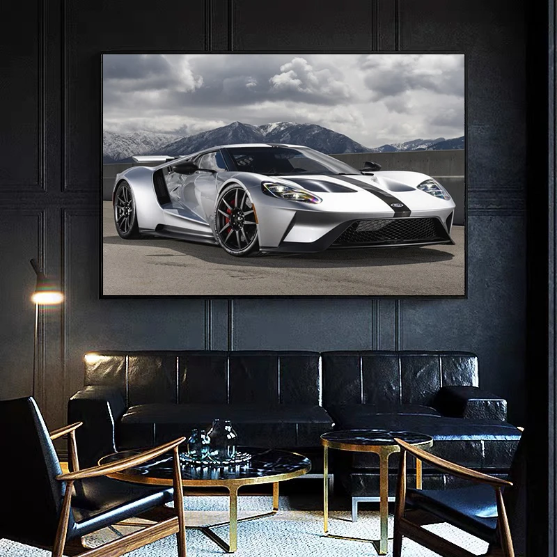 ModernClassicSilverandWhiteSportsCarPostersandPrintsCanvas