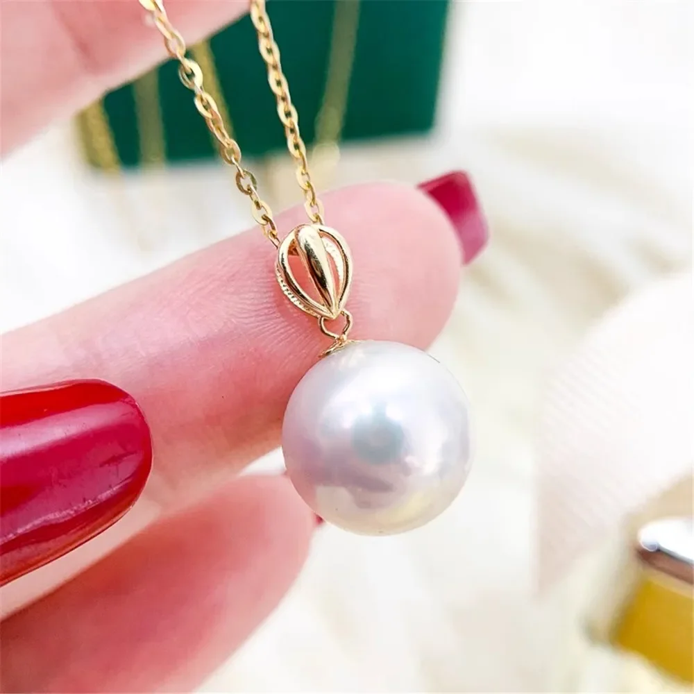 

DIY Pearl Accessories G18K Yellow and White Gold Pendant Empty Holder Fashion Necklace Pendant Holder Women's 9-13mm Round Beads