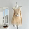Bomon Cute Sweet Spice Autumn And Winter New Women's Fashion Suit Short Lace Halter Knit Top Elastic Mesh Skirt Three-Piece Set 3