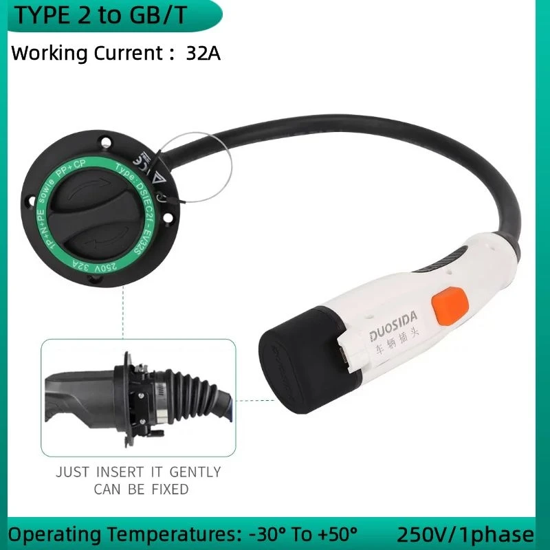 

32A Car Chargers with 0.5m Cable EVSE EV Cable Plug Type 2 To GB/T EV Charger Connector To IEC 62196 Socket Charging Adapter