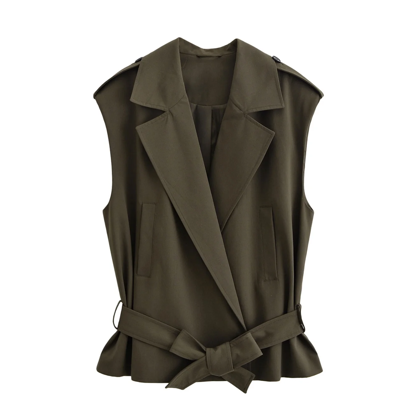 Women Leisure Blazers Vest Autumn Winter New Fashion Sleeveless Button With Belt Commute Vest Female Elegant Hight Street Top