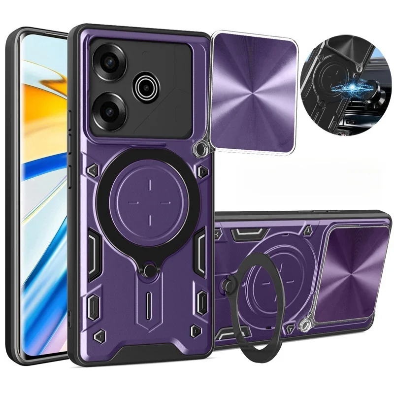 Magnetic Ring Armor Shockproof Phone Case with Lens Protector