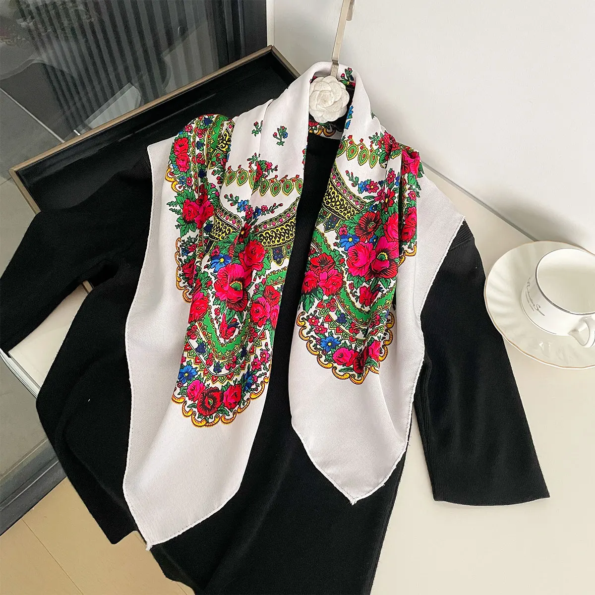 70X70CM High-Quality Square Fashion Scarf Women Floral Cotton Bandanas Lady Scarves HIjab Headband Accessories Handkerchief Hair
