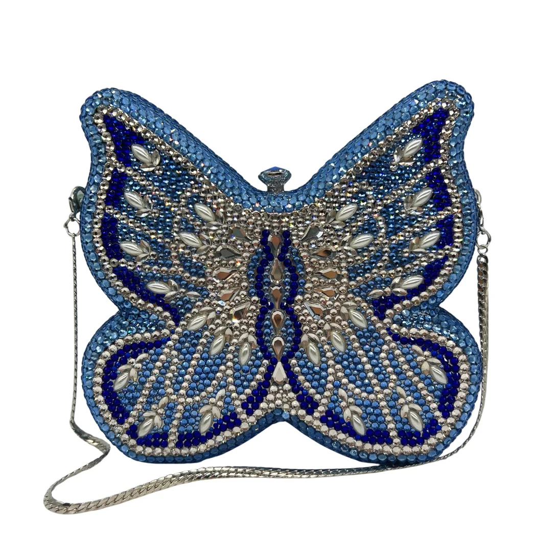 XIYUAN Butterfly Shaped Blue Rhinestones Evening Bag Lady Luxury Crystal Handbag Wedding Bridal Clutch Full Diamonds Party Purse 1