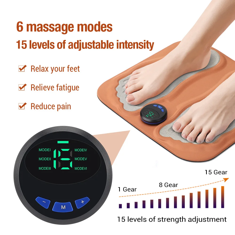 3D Electric EMS Foot Massager Pad TENS Legs Muscle Stimulator Foldable Cushion 6 Modes 15 Levels Improve Blood Circulation Relax