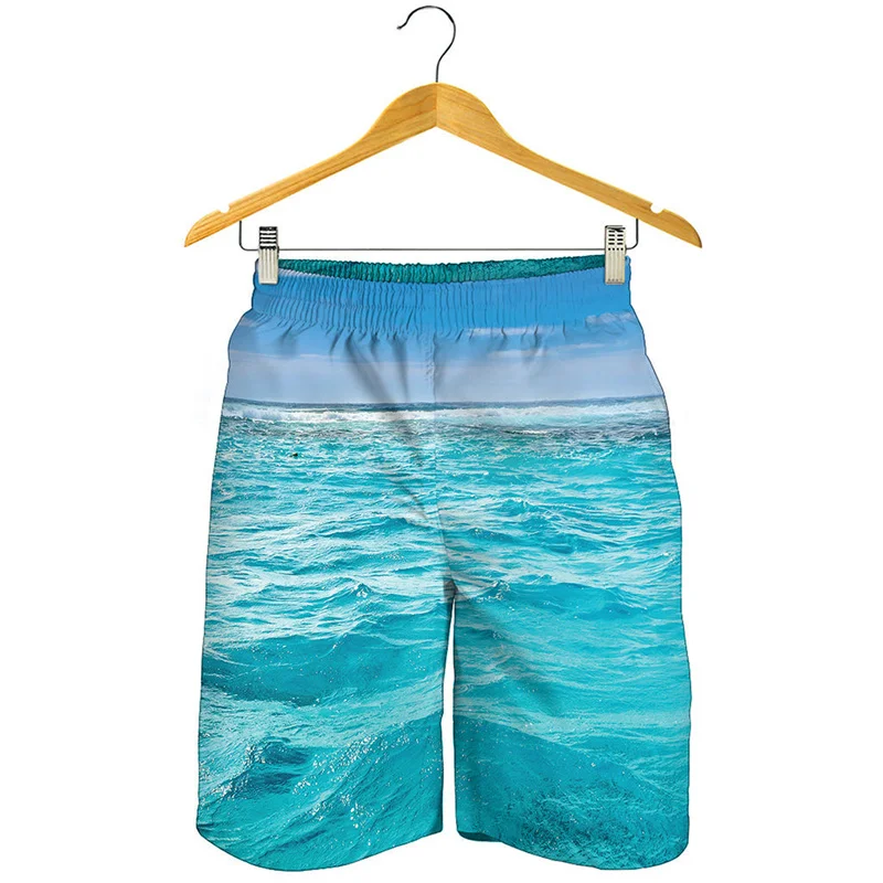 Fashion Blue Ocean 3D Printed Beach Shorts Men Sea Water Pattern Swimming Trunks Summer Vacation Oversized Surf Board Shorts 3