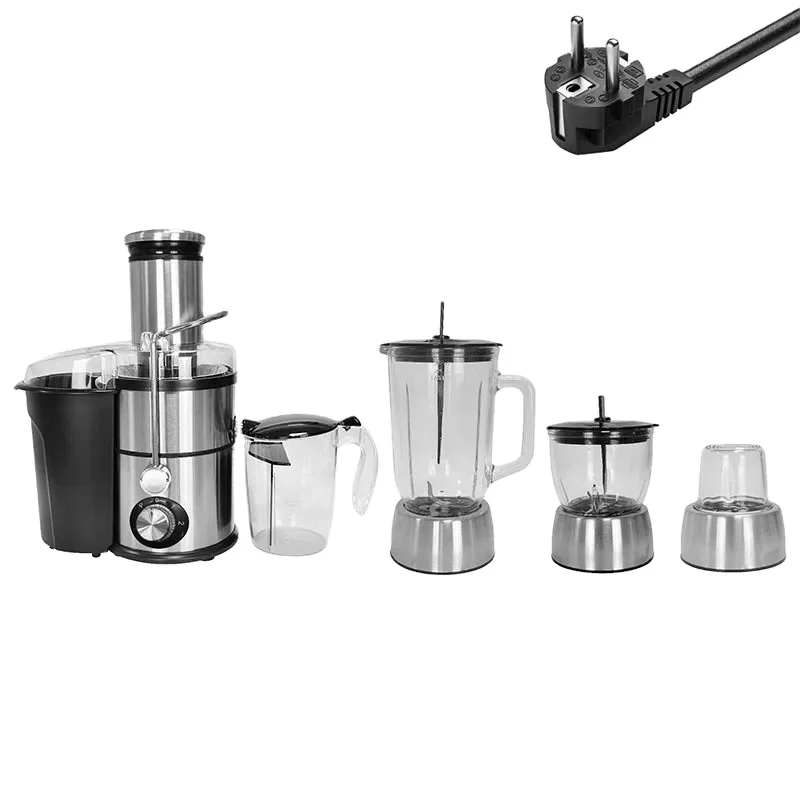 Commercial 4-in-1 Multifunction Juicer Blender Big Mouth Glass Electric Fruit/ Vegetable Extractor Push Button for Household