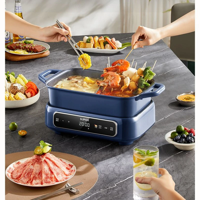 Multifunctional cooking pot electric barbecue boiler shabu shabu grill all-in-one household steaming, boiling
