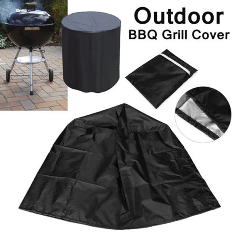 

1 Pc Garden Courtyard BBQ Grill Cover Outdoor Oven Waterproof Dust Cover Black Polyester Round Protective Furniture Cover