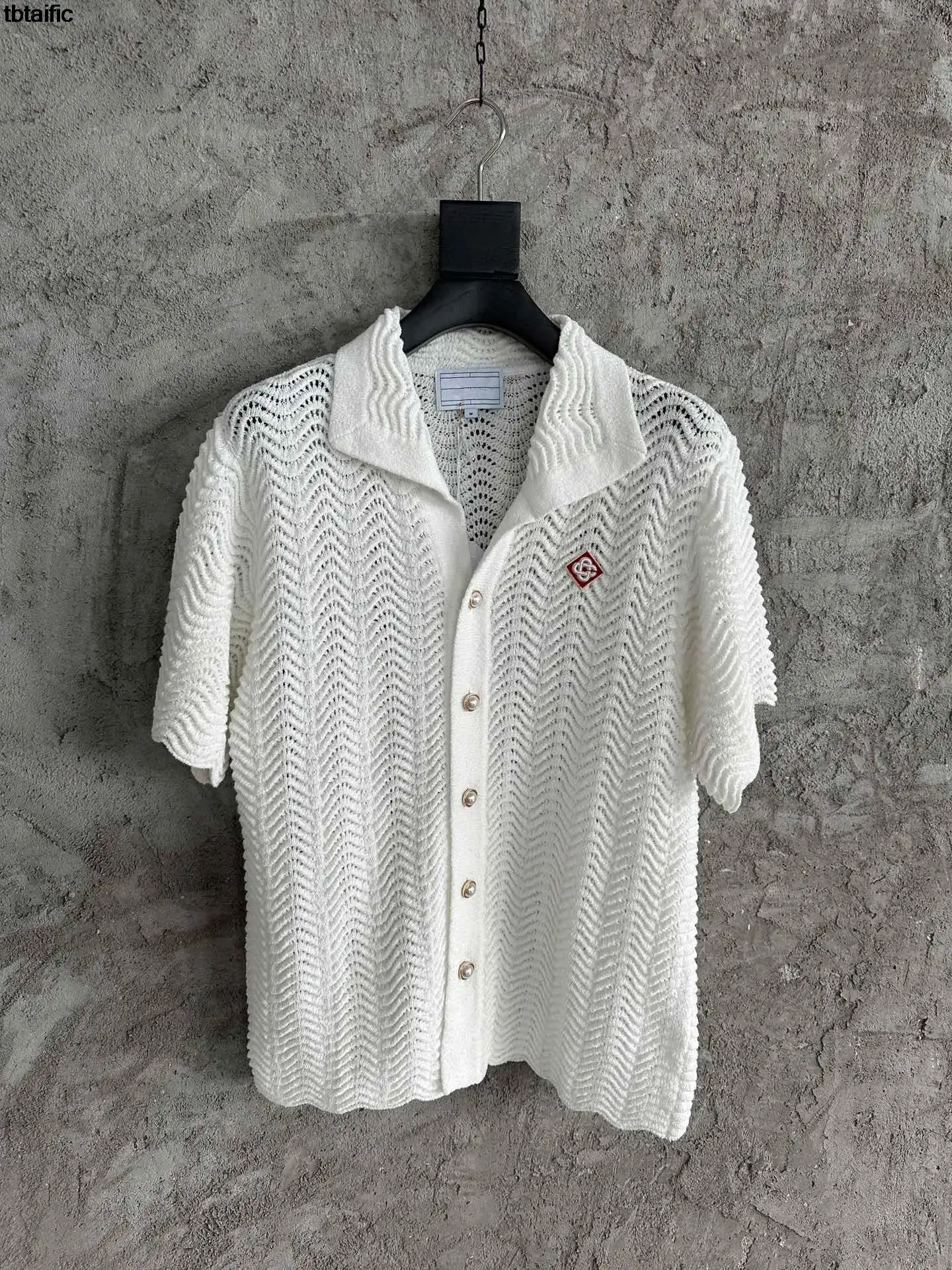 

high quality white hollow turn dow collar short sleeve 2023 casual vintage Summer Wave Knitted Sweater Shirt tops women