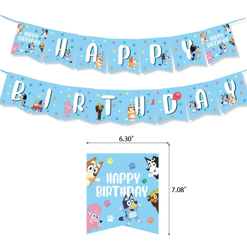 Cartoon Blueys Dog Birthday Party Supply Disposable Banner Cake Topper Hanging Flag Balloons Set Birthday Decorations birthday party supplies