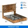 Farmhouse Queen Bed Frame With Bookcase Headboard & LED Lights, Storage Bed with Power Outlets, Rustic Brown 5