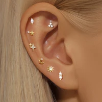 1PC Stainless Steel Star Moon Cartilage Piercing Earrings 18K Gold Plated Helix Tragus Ear Stud Earring Body Jewelry Bijoux Gift