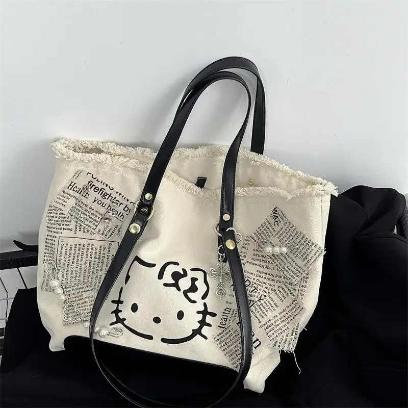 

Sanrios Y2K Hello Kittys Embroidery Canvas Bag Anime Kawaii Cartoon Figure Hottie Underarm Bag Casual Versatile Shoulder