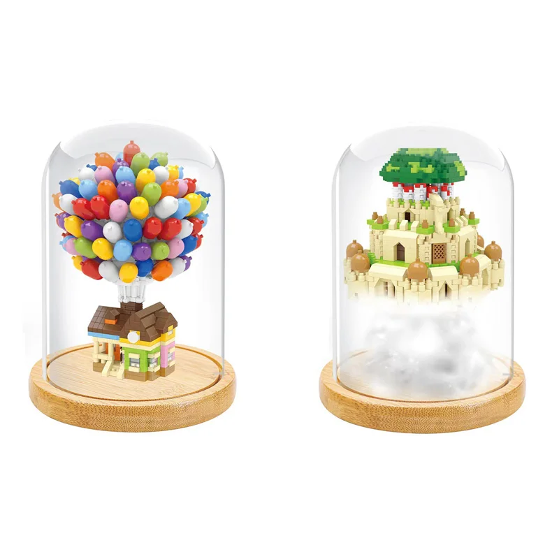 

Creative Display Stand Micro Diamond Block Caslte of the Sky Assemble Building Brick Balloon House Toy Nanobricks For Kids Gift